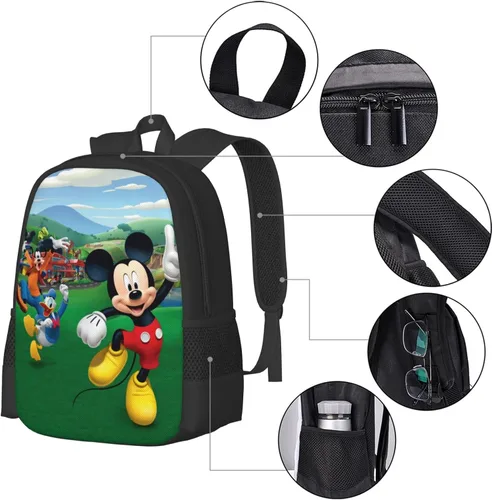 Vista 4 de Linda mochila de ratón, mochila de viaje para jóvenes, mochila de viaje impresa en 3D, casual, bolsa deportiva para exteriores Kawaii, Negro