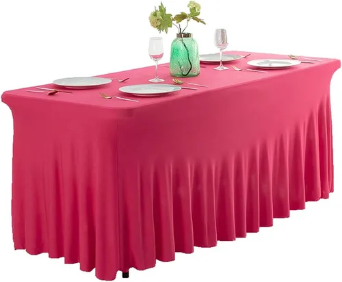 Vista 7 de Falda de mesa de poliéster ajustable de una pieza de elastano, mantel rectangular resistente a las arrugas para eventos de bodas, fiestas