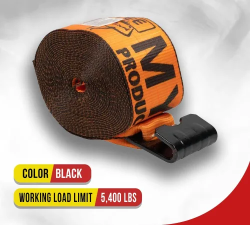 Vista 3 de Correas de cabrestante Mytee Products de 4" x 30' - Correa de amarre resistente a la abrasión naranja para carga con gancho plano WLL# 6670 lbs