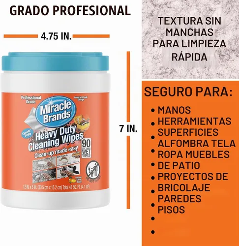 Vista 4 de MiracleWipes Para limpieza resistente (90 unidades) - Limpiador multiusos, cocinas, baños, encimeras, manos, interiores, exteriores, elimina grasa