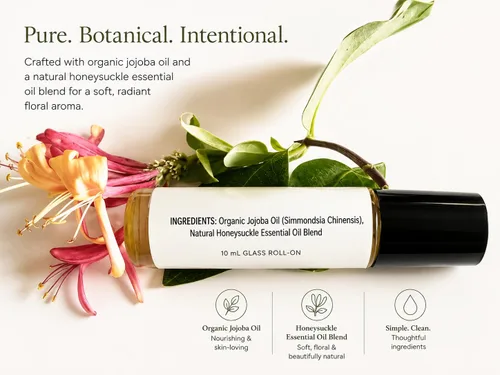 Vista 6 de Aceite de perfume natural madreselva, jojoba orgánica y aceites esenciales, 0.3 fl oz Golden, sun-warmed floral sweetness.10 mL glass roll-on