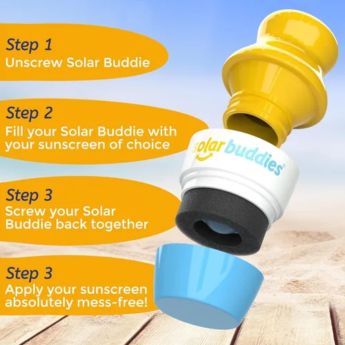 Vista 5 de Solar Buddies Aplicador de protector solar – Paquete azul de 2 – Protector solar de esponja roll-on recargable sin BPA, crema solar y aplicador