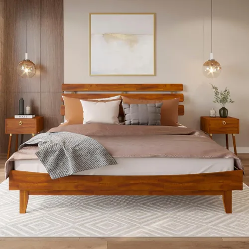 Vista 17 de Bme Caden - Base de cama de 15 pulgadas con cabecera ajustable, estilo retro de mediados de siglo, con madera de acacia, no necesita somier, 12