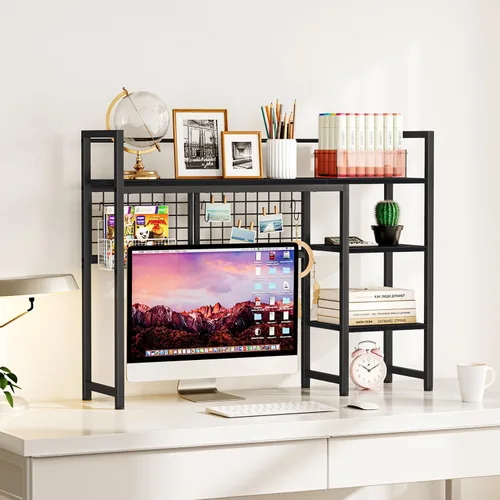 Vista 2 de Snughome Estante de escritorio, estante organizador de escritorio de 38.6 pulgadas, gabinete de escritorio para monitor de computadora, estante