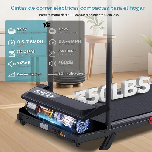 Vista 7 de Caminadora portátil con inclinación y asas para el hogar