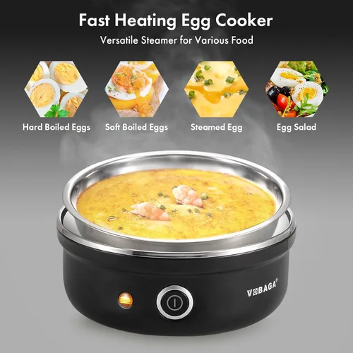 Vista 7 de VOBAGA Cocedor Eléctrico de Huevos, Hervidor Rápido de Huevos con Apagado Automático para Huevos Pasados por Agua, Término Medio, Duros, Escalfados