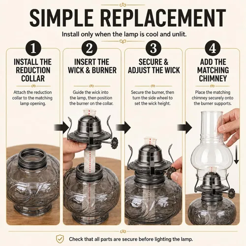 Vista 5 de Quemador de lámpara de aceite #2 con revestimiento negro - Piezas de lámpara de queroseno antiguo con soporte para chimenea, mecha de algodón