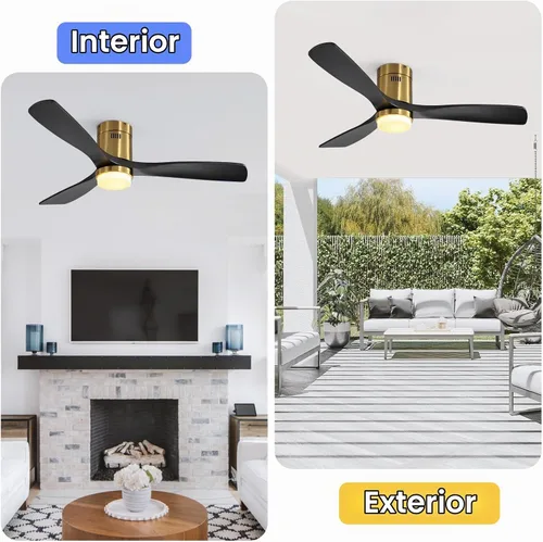 Vista 8 de Sofucor - Ventilador de techo de 52 pulgadas con luces, ventilador de techo empotrado negro para interiores/exteriores con control remoto de luz