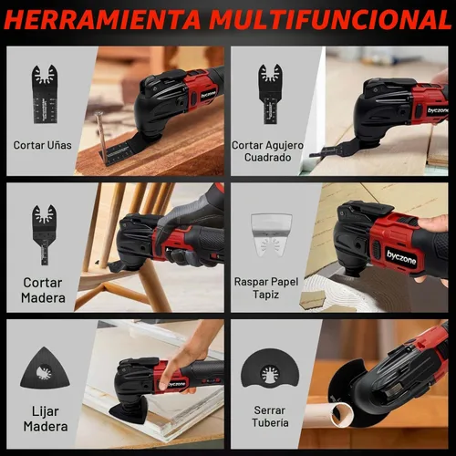 Vista 6 de Multiherramientas oscilantes para batería Milwaukee de 18 V, multiherramienta inalámbrica con 6 velocidades variables 8,500-21,000 RPM, 23 piezas