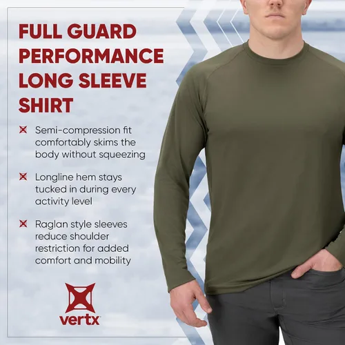 Vista 4 de Vertx Mens Long Sleeve Tactical T Shirt, Athletic Workout Hunting Hiking Sport, Pull On Longline Style, Semi Compression Fit