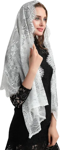Vista 13 de Bufanda de encaje floral vintage de pestañas capilla velo mantilla infinito latino masa S04