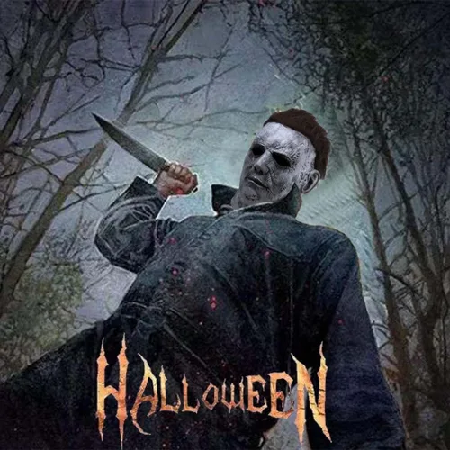 Vista 6 de Gorbgle Máscara de Michael Myers, máscara de látex para Halloween para hombres y adultos, disfraz de cosplay espeluznante, máscara de cabeza
