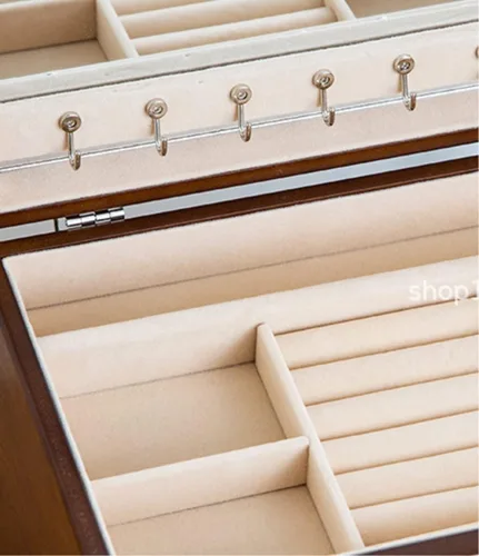 Vista 3 de Joyero Joyero Caja de almacenamiento de 4 cajones Organizador Contenedor con cerradura de terciopelo para anillos, collares, aretes, estuche