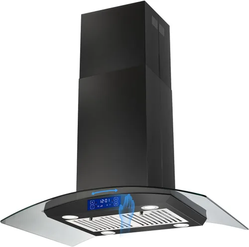 Vista 11 de JOEAONZ Campana extractora Isla de 30 pulgadas, color negro, 700 CFM, campana de ventilación para montaje en techo con panel táctil y gestos