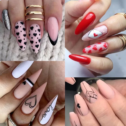 Vista 5 de Calcomanías para decorarte las uñas con diseños de San Valentín, diseño de corazón negro y relacionados con el amor, en 3D, autoadhesivas, letras, 6