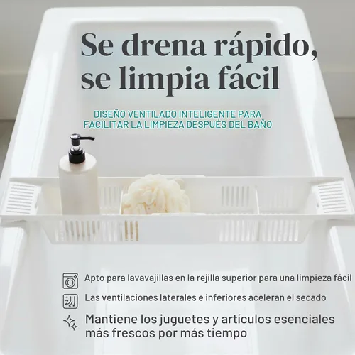 Vista 4 de KidCo S372 Cesta de almacenamiento de baño - Organizador de bañera para bebé (blanco)