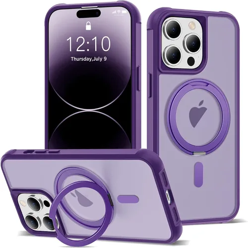 Vista 38 de Funda para iPhone 11 de 6.1 pulgadas con soporte de anillo magnético giratorio de 360°, compatible con MagSafe ligera y translúcida mate, funda