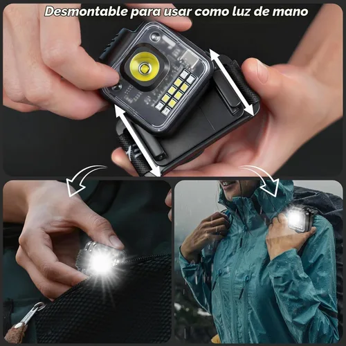 Vista 5 de Linterna frontal recargable, paquete de 4, 3000 lúmenes, linterna frontal brillante ultraligera, linterna LED portátil desmontable con clip, 5 modos