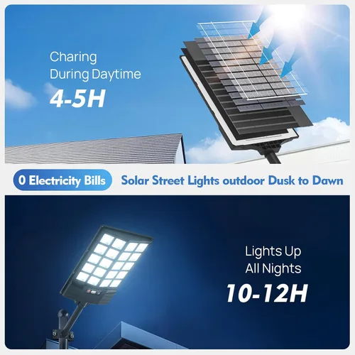Vista 9 de Luces solares de inundación para exteriores, luz de calle con sensor de movimiento impermeable con control remoto, iluminación de seguridad