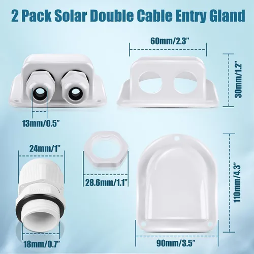 Vista 2 de Enhon Paquete de 2 prensaestopas solares de entrada de cable, resistente a la intemperie, carcasa de entrada de cable doble para todo