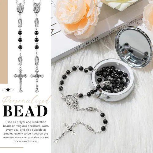 Vista 3 de Jadive Collar de rosario católico de 0.236 in, collar de perlas de cristal con caja de regalo de metal para mujeres y hombres, regalo de oración