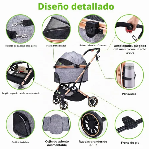 Vista 6 de [Usado] Cochecito para perros de 45 libras de peso máximo – Cochecito de mascotas 3 en 1 con cesta de almacenamiento desmontable, 4 ruedas de goma