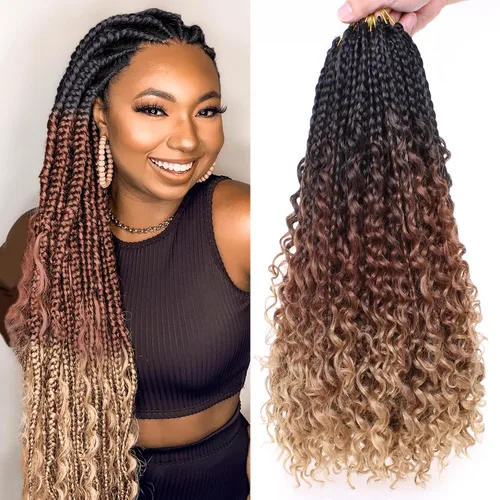 Vista 16 de Unionbeauty - 8 paquetes de trenzas bohemias de diosa en caja, de ganchillo de pelo para mujer negra, 8 pulgadas de trenzas de caja bob bohemias