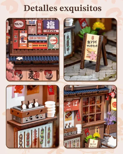 Vista 4 de Rolife Kit de Rincón de Libros Sakura Wine Alley, Rompecabezas de Madera 3D Booknook para Decoración de Estantería, Tema Sakura de Inspiración