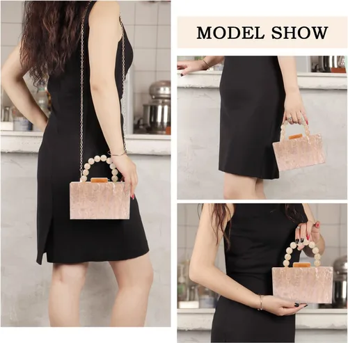 Vista 5 de KUANG! Bolso de mano de acrílico para mujer, bolso de noche, bolso cruzado con cadena de perlas para banquetes y fiestas