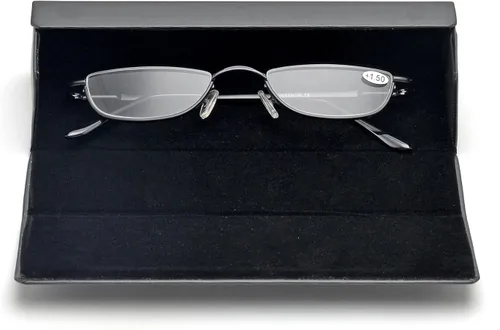 Vista 4 de ZUVGEES Gafas de lectura vintage de aleación semi sin montura para hombres y mujeres, medio marco, gafas delgadas con estuche elegante T0340