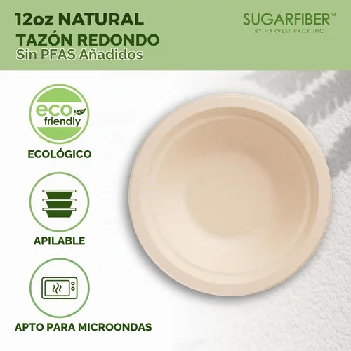 Vista 4 de Bagasse - Platos redondos desechables - Fibras naturales de caña de azúcar (bamboo), 12 pulgadas, producto biodegradable, ecológico, papel
