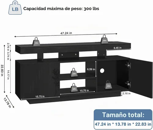 Vista 7 de HOMMPA Soporte de TV LED moderno para televisores de 55/50/43/40/32 pulgadas con tomas de corriente, centro de entretenimiento
