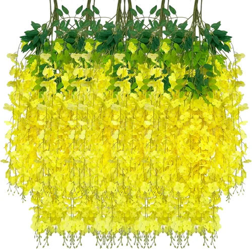 Vista 14 de Paquete de 5 guirnaldas de flores colgantes de glicina rosa, enredaderas de flores artificiales de 3.77 pies, glicinia falsa, guirnalda colgante