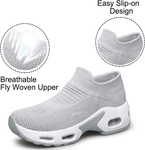 Vista 5 de YHOON - Zapatos deportivos para caminar para mujer, sin cordones, para enfermería, trabajo, con cámara de aire, de malla, informales, para correr