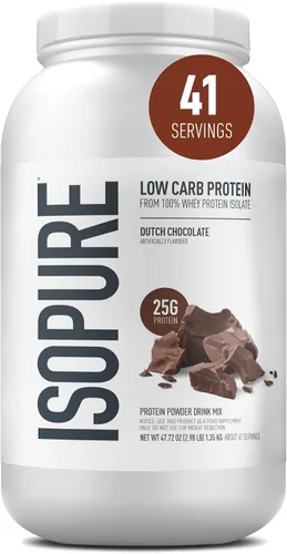Vista 24 de Isopure Zero Carb 100% Proteína Pura de Suero Aislado en Polvo, Libre de Lactosa, Libre de Gluten, Con Vitaminas, Crema de Plátano, 25g de Proteína