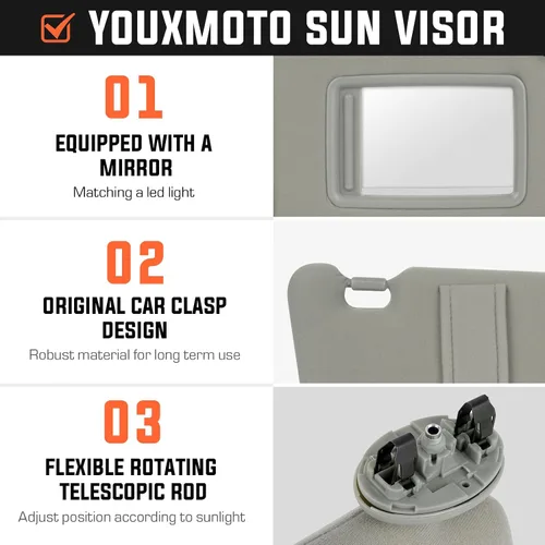 Vista 3 de Youxmoto - Viseras solares para lado izquierdo del conductor y lado derecho del pasajero para Toyota Camry 2007 2008 2009 2010 2011 sin techo