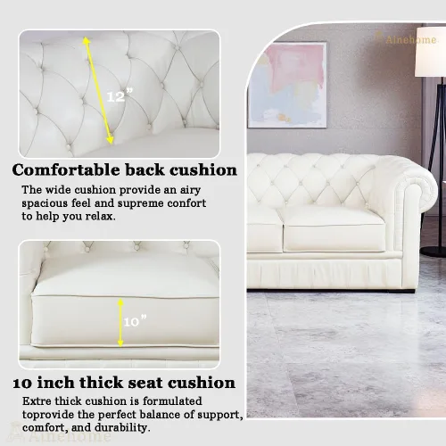 Vista 4 de A Ainehome Chesterfield Sofá modular de cuero auténtico, sofá en forma de L, juegos de muebles de sala de estar, sofás Chesterfield con diseño