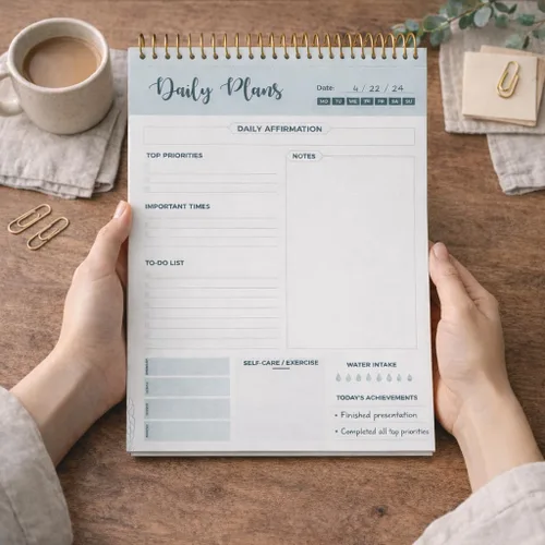 Vista 6 de Agenda diaria con espiral, 100 hojas sin fecha, bloc de notas de escritorio, calendario motivacional, organizador, rastreador de productividad