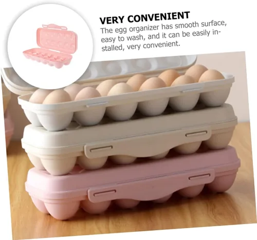 Vista 9 de Zerodeko Caja de huevos de pollo anticolisión con tapa, rosa, paquete de 2, plástico