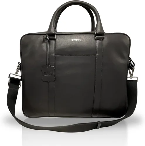 Vista 2 de Bolsa para laptop con múltiples compartimentos y bolsillos, 100% piel auténtica, maletín para hombres y mujeres, bolsa de mensajero de viaje