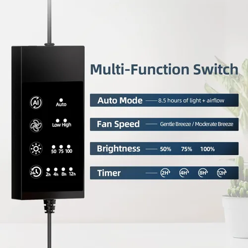 Vista 3 de Luz LED de crecimiento de espectro completo con ventilador de enfriamiento integrado, luces de plantas con clip para plantas