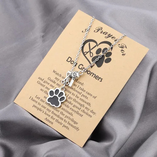 Vista 5 de MYOSPARK Collar con colgante de huella de perro - Regalo de peluquero para perros