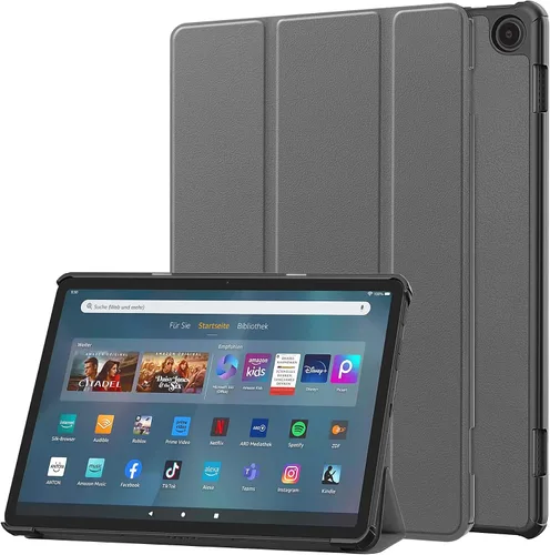 Vista 11 de Funda tipo folio con tapa para tablet Fire Max 11, ajuste delgado, de piel sintética de alta calidad, parte trasera dura, con función de apagado