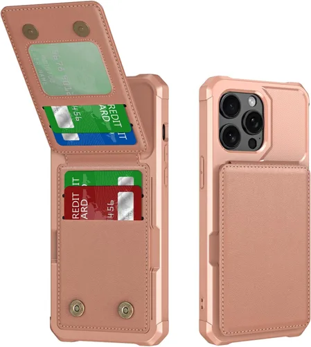 Vista 109 de Dteck Funda para iPhone 16 de 6.1 pulgadas 2024, funda de piel sintética con cierre de botón magnético, ranuras para tarjetas de crédito, función