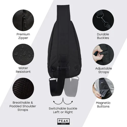 Vista 4 de Peak Gear Bolso bandolera de viaje. Bolso cruzado compacto Más ligero y más pequeño que una mochila Etiqueta de identificación de por vida perdida