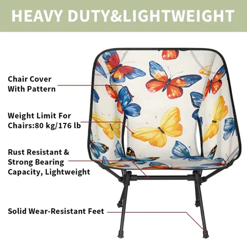 Vista 3 de Honeybaby Silla plegable de camping con mariposa, sillas de camping, ligeras, portátiles, sillas plegables para exteriores, para camping, viajes