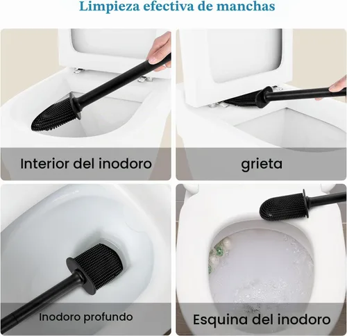 Vista 2 de Cepillo de inodoro de silicona y soporte flexible de limpieza eficiente cepillo de inodoro montado en la pared con cabezal de cepillo de mango largo