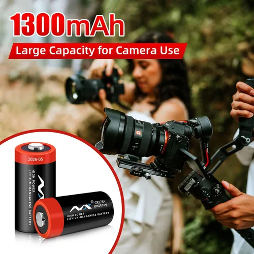 Vista 2 de CR123A - Batería de litio de 3 V, 3 voltios, 1600 mAh, batería de litio de alta potencia, larga duración para cámara, sistema de alarma, linterna