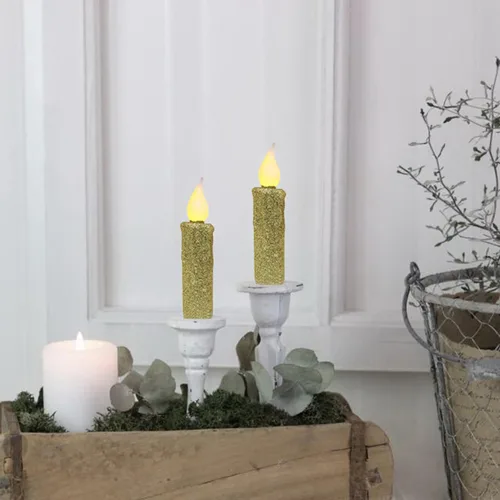 Vista 5 de CVHOMEDECO. Velas LED sin llama con purpurina parpadeantes que funcionan con pilas, con temporizador para el hogar, boda, Halloween, decoración