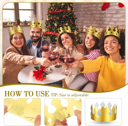 Vista 5 de Crtiin 200 coronas de papel doradas a granel King Gold Party Crown Princess Coronas Sombreros para fiesta de cumpleaños Celebración Suministros